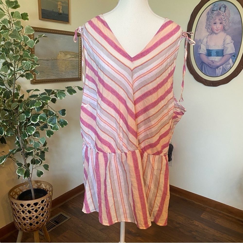 Lane Bryant • Linen & Cotton Blend Pink & Orange Sleeveless Top • Size 30/32 5X